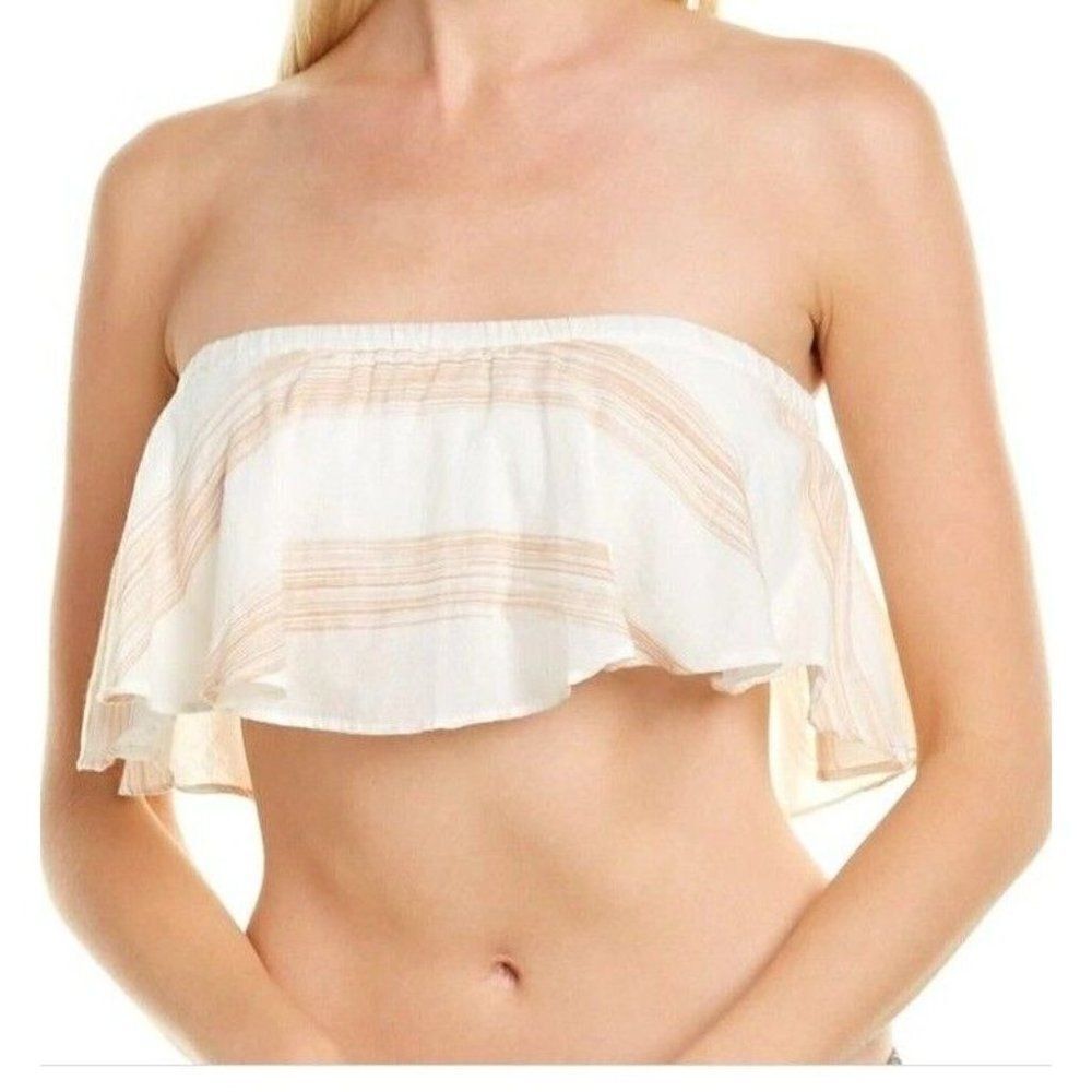 PILYQ Top Tub Crop Size XS/S Ivory Beige Ruffle Cotton Mila Strapless